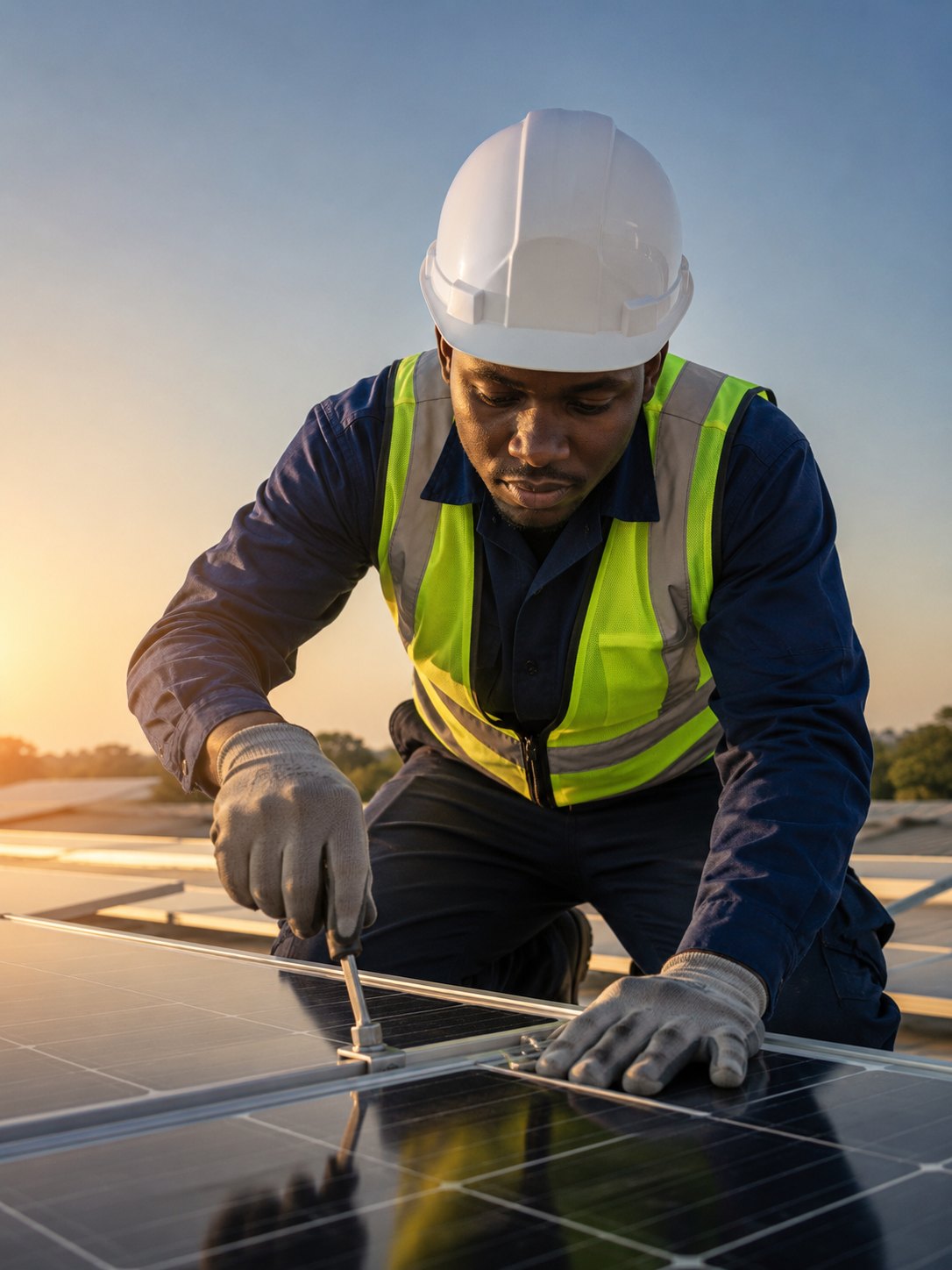 Installation de panneaux photovoltaïques.